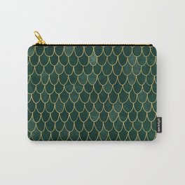 Mermaid Fin Pattern // Emerald Green Gold Glittery Scale Watercolor Bedspread Home Decor Carry-All Pouch