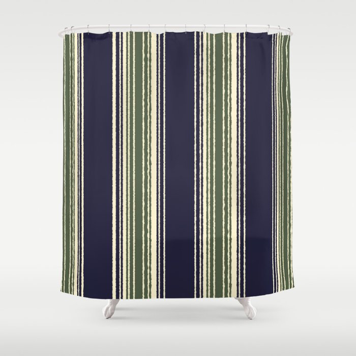 Sage Green Stripes Shower Curtain, Navy Blue Stripe Shower Curtain