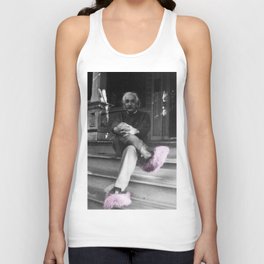 Satirical Einstein in Fuzzy Pink Slippers Classic E = mc² Black and White Satirical Photography  Tank Top