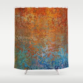 Vintage Rust, Terracotta and Blue Shower Curtain