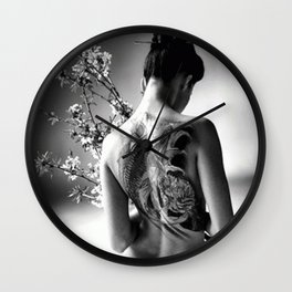 Girl with Lotus Flowers, female nude black and white photography / black and white art photography Wall Clock