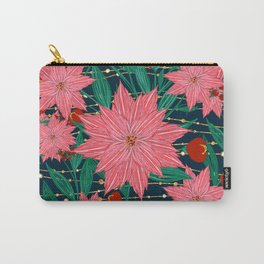 Trendy Poinsettia Flowers and golden stripes and dots image Carry-All Pouch