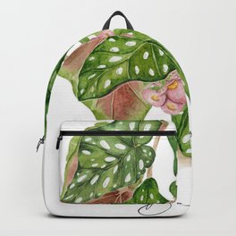 Begonia plant and text Backpack | Green, Begonia, Plant, Painting, Botanical, Wings, Begoniaceae, Watercolor, Typography, Wightii 
