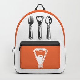 Life set. Lover to eat. Hungry. Glutton. Food Lover. Spoon and a fork. Heavy eater. Eat. Food. Backpack