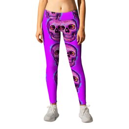 Fantasy colorful art with pink skull symbol in surreal impressionism style Leggings