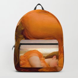 Flaming June Vintage Illustration by Frederic Lord Leighton 1830-1896 Bright Burnt Orange Sun Dress  Backpack