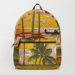 Surf Hawaii, Outrigger, Fly Hawaiian Air Vintage Travel Poster Backpack