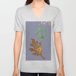 Fall Leaf Painting in blue gray brown green gold Unisex V-Neck