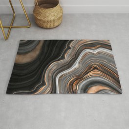 Elegant black marble with gold and copper veins Rug