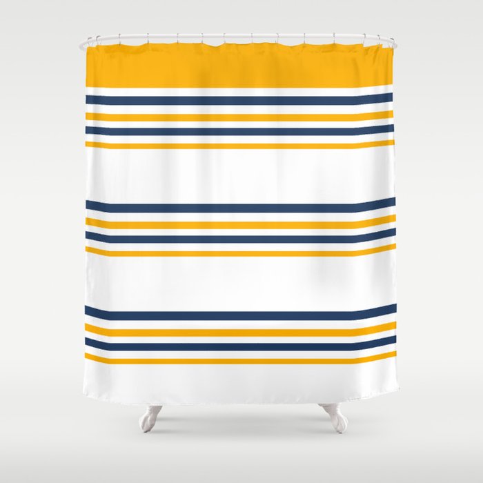 yellow and white striped shower curtain