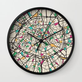 Colorful City Maps: Paris, France Wall Clock