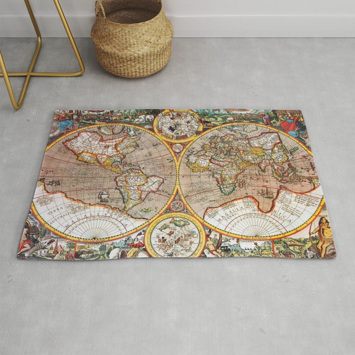 Vintage World Map Rug By, Old World Map Area Rug