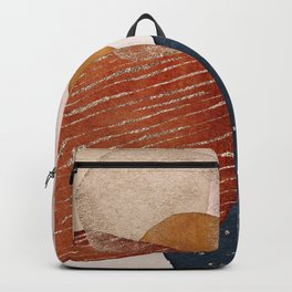 Abstract Terracotta 3, Navy Blue & Gold, Blush Pink, Art Print by Synplus Backpack