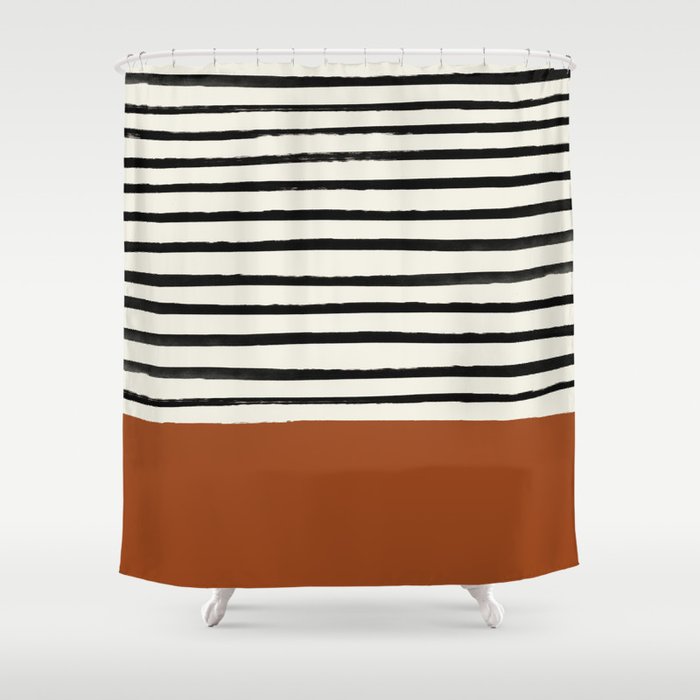 Burnt Orange X Stripes Shower Curtain, Orange And White Striped Shower Curtain