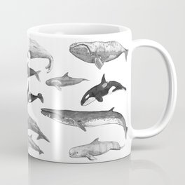Cetology Coffee Mug | Illustration, Animal, Black and White, Mixed Media 