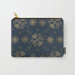 Elegant Gold Blue Poinsettias Snowflakes Pattern Carry-All Pouch