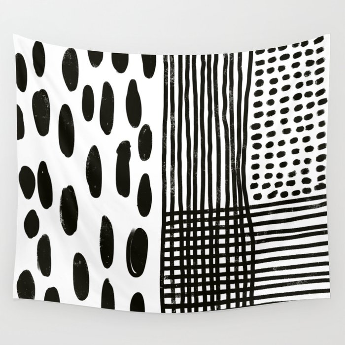 Play minimalist abstract dots dashes and lines painterly mark making art print Wandbehang