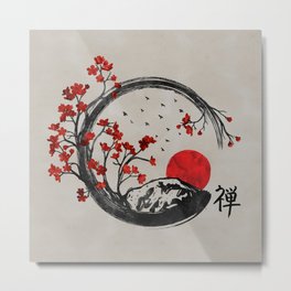 Zen Enso Circle and Sakura Branches Metal Print