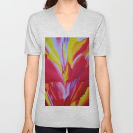 Fire Red Canna Lilies Flowers Still life Portrait Painting by Georgia O'Keeffe V Neck T Shirt