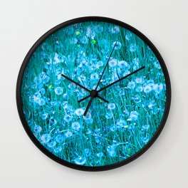 Dandelion meadow in turquoise Wall Clock | Modernstyle, Colorfulmeadow, Nature, Turquoiseblossoms, Turquoise, Outside, Digital Manipulation, Littleblossoms, Blossoms, Wild 