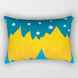 blue and yellow night sky with crescent moon and stars Rectangular Pillow