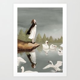 girl with swans Art Print