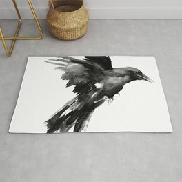 Flying Raven. tribal raven lover black and white raven decor Rug