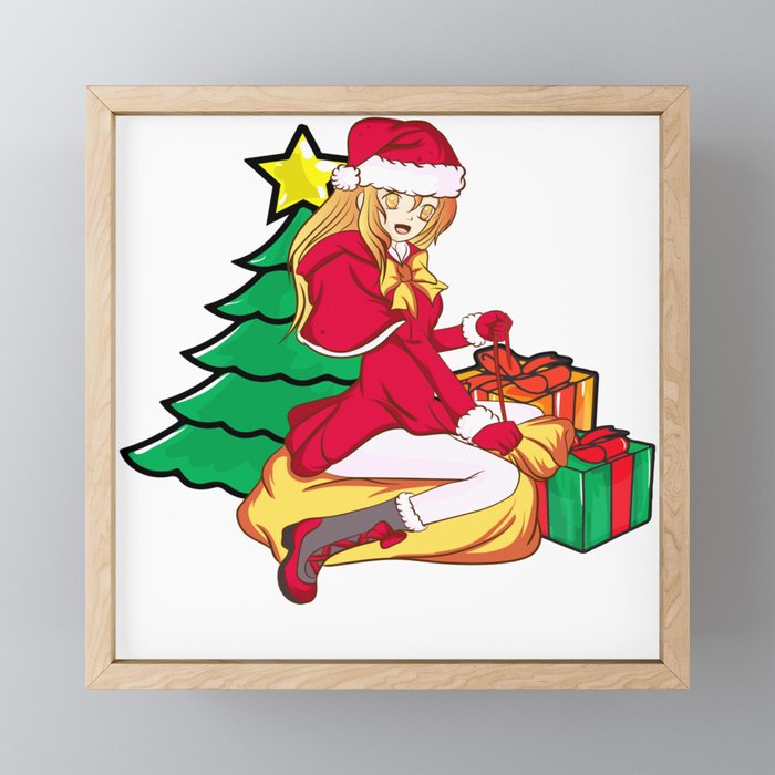 Cute Christmas Anime Girl Santa Claus Outfit Framed Mini Art Print by Twin  Tee | Society6
