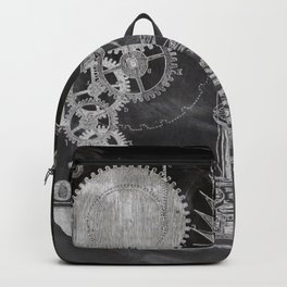 black and white vintage patent print chalkboard steampunk clock gear Backpack