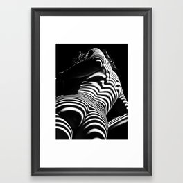 2070-AK Woman Nude Zebra Striped Light Curves around Back Butt Behind Naked Art Framed Art Print | Black and White, Abstract, Graphic Design, Curated, Pop Surrealism, Photo, Black And White 