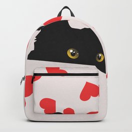 Black Cat Hiding in the Hearts Backpack