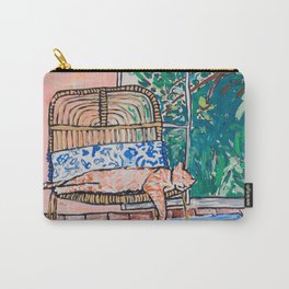 Napping Ginger Cat in Pink Jungle Garden Room Carry-All Pouch | Cane, Curated, Garden, Painting, Gingercat, Interior, Jungle, Floral, Catart, Nappingcat 