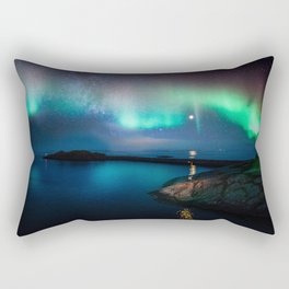 Aurora Borealis Over Coastal Waters Rectangular Pillow