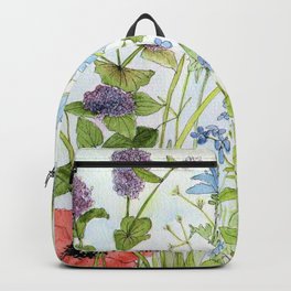 Floral Watercolor Botanical Cottage Garden Flowers Bees Nature Art Backpack