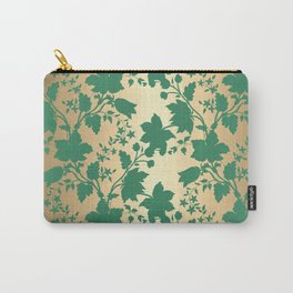Christmas Green Floral Seamless Pattern on Luxury Elegant Gold Background Carry-All Pouch