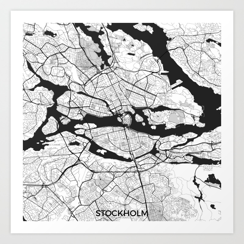 Black White Canvas Stockholm Map Print Poster Wall Art Stockholm City Map Decor Sweden Gift
