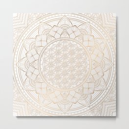 The Flower of Life Gold Mandala Pattern With White Shimmer Metal Print