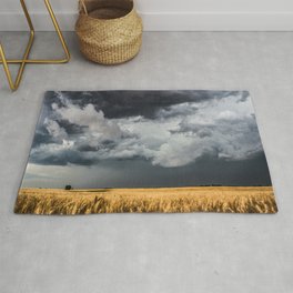 Cotton Candy - Storm Clouds Over Wheat Field in Kansas Rug