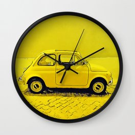 A classic, vintage 500 Italian car in sunshine yellow Wall Clock