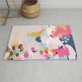 Misty Blooms- abstract - blue , pink and yellow Rug