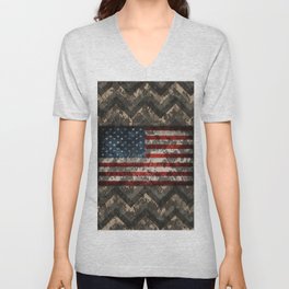 Digital Camo Patriotic Chevrons American Flag V Neck T Shirt