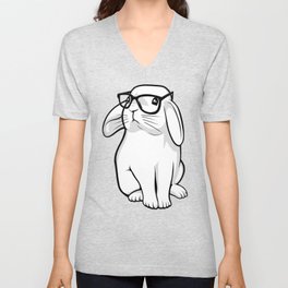 Cute Rabbit Bunny Nerd With Geek Glasses V Neck T Shirt