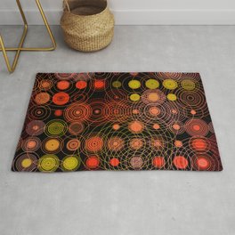 Abstract Concentric Circles Pattern Warm Colours Black Background Rug