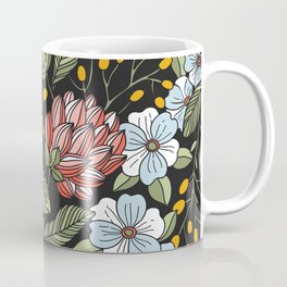 Retro Vintage Floral Arrangement On Black Background Coffee Mug