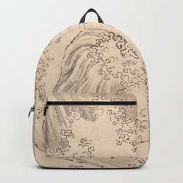 Wave by Katsushika Hokusai 1760–1849 Japanese Woodblock Allover Pattern Black and Tan Ink Drawing Backpack