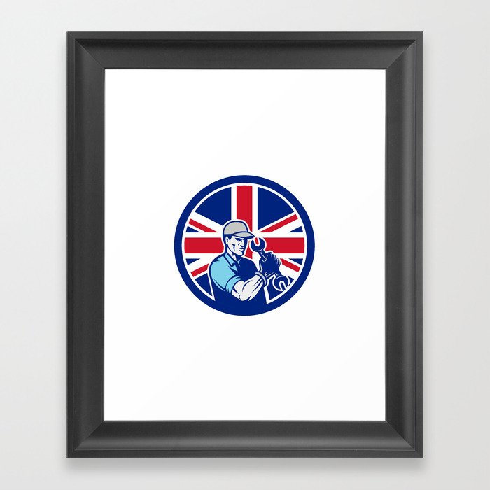 British Auto Mechanic Union Jack Flag Icon Framed Art Print by