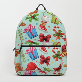 Teal red green floral Christmas pattern Backpack
