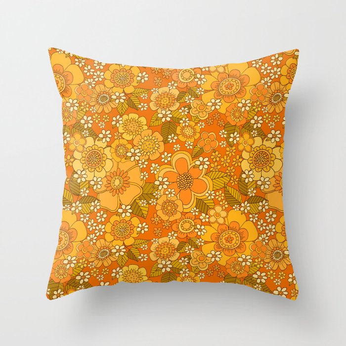 Flower power orange Throw Pillow