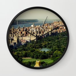 New York City Manhattan aerial view with Central Park and Upper West Side at sunset Wall Clock
