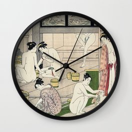 Interior of a Bathhouse by Torii Kiyonaga - Japanese Woodblock Wall Clock